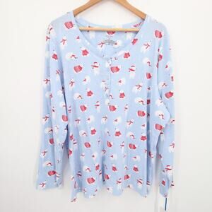 Sleep Sense Pajama Top Blue Polar Bear Print Long Sleeve Cotton Blend 2X NWT